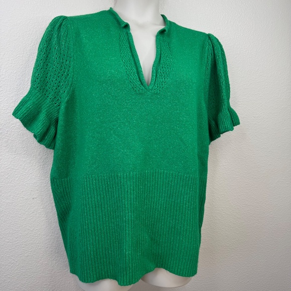 Torrid Vegan Cashmere Green Pullover V-Neck Ruffle Sleeve Sweater Plus 3X 22 24 - Picture 2 of 15